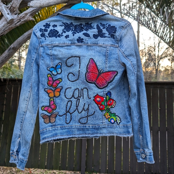 Vintage America Jackets & Blazers - Embroidered Butterfly Jean Jacket
